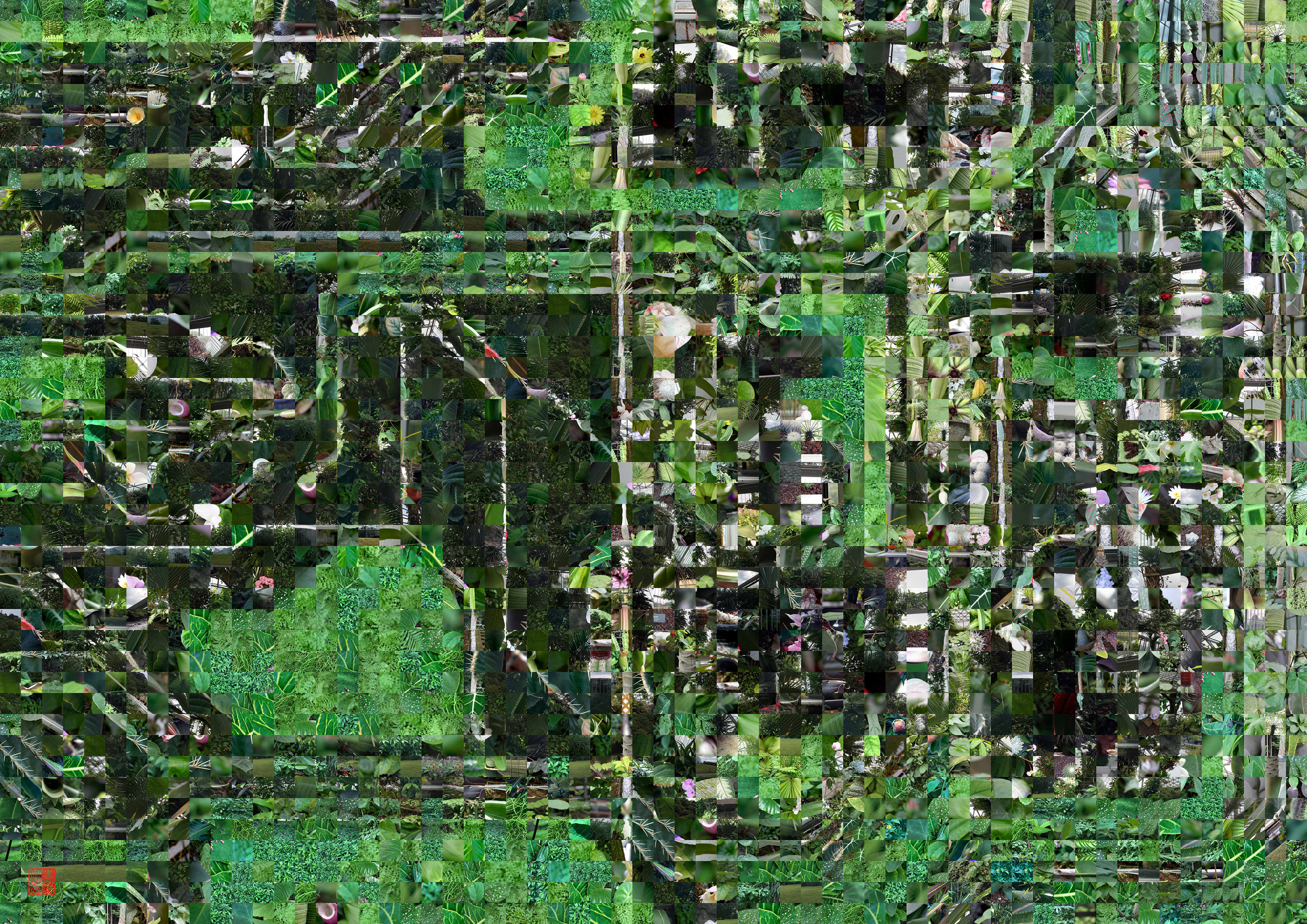 Zen City 008 - A Pixel Montage artwork by Kenji Ichikawa. A composition resembling a circuit board made from plant photography, expressing the intersection of nature and technology.