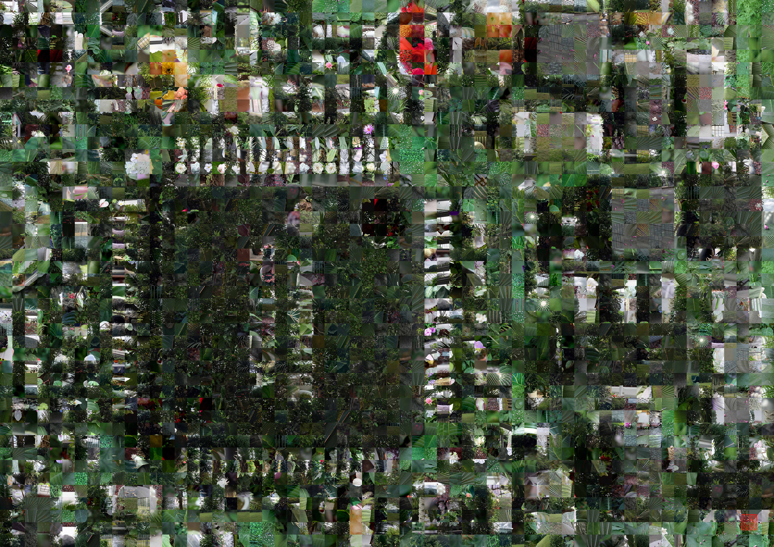Zen City 013 - A Pixel Montage artwork by Kenji Ichikawa. A plant-based composition resembling an integrated circuit, expressing the link between nature and information systems.