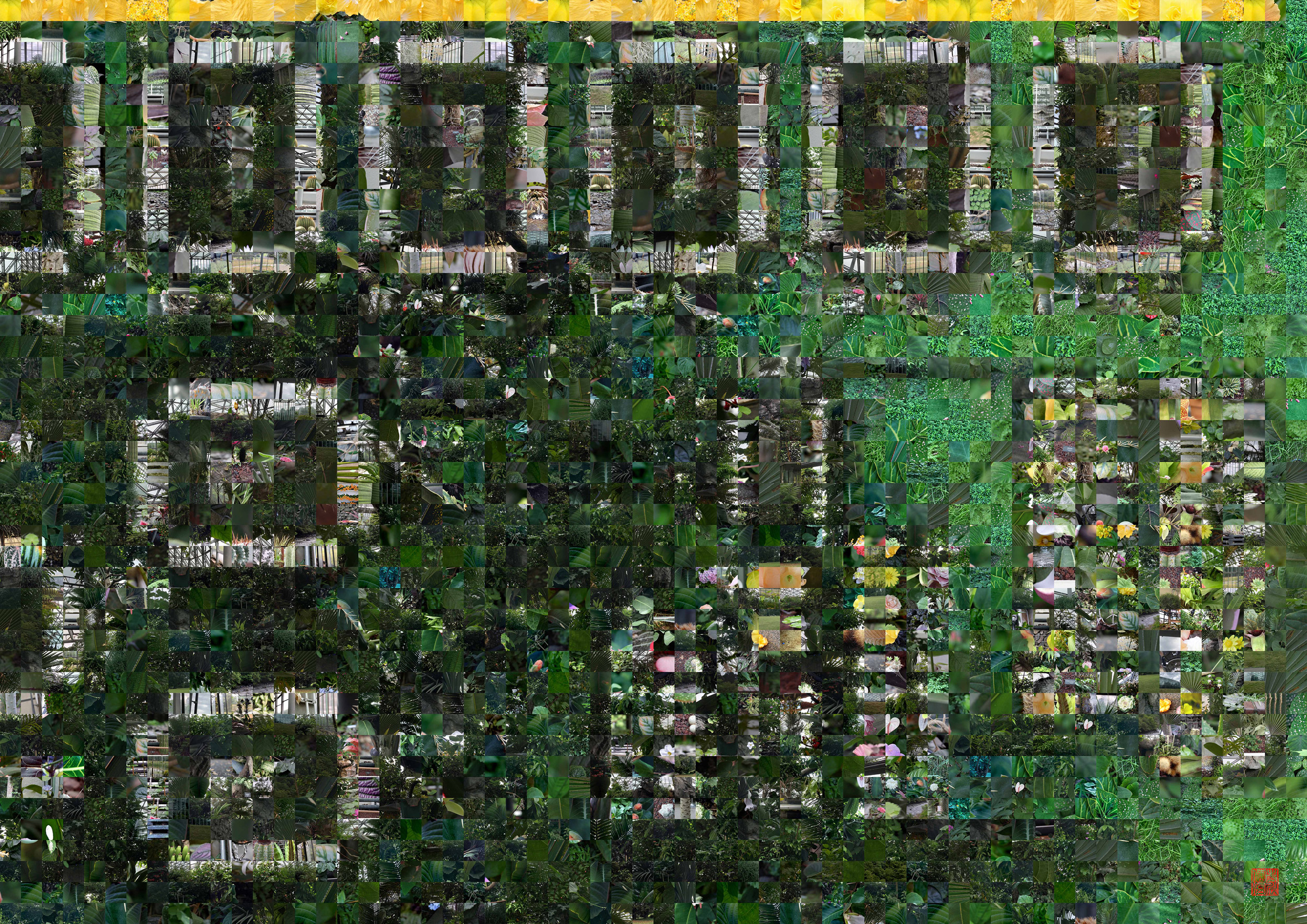Zen City 015 - A Pixel Montage artwork by Kenji Ichikawa. A plant-based composition evoking digital indicators and reflecting the link between nature and technology.