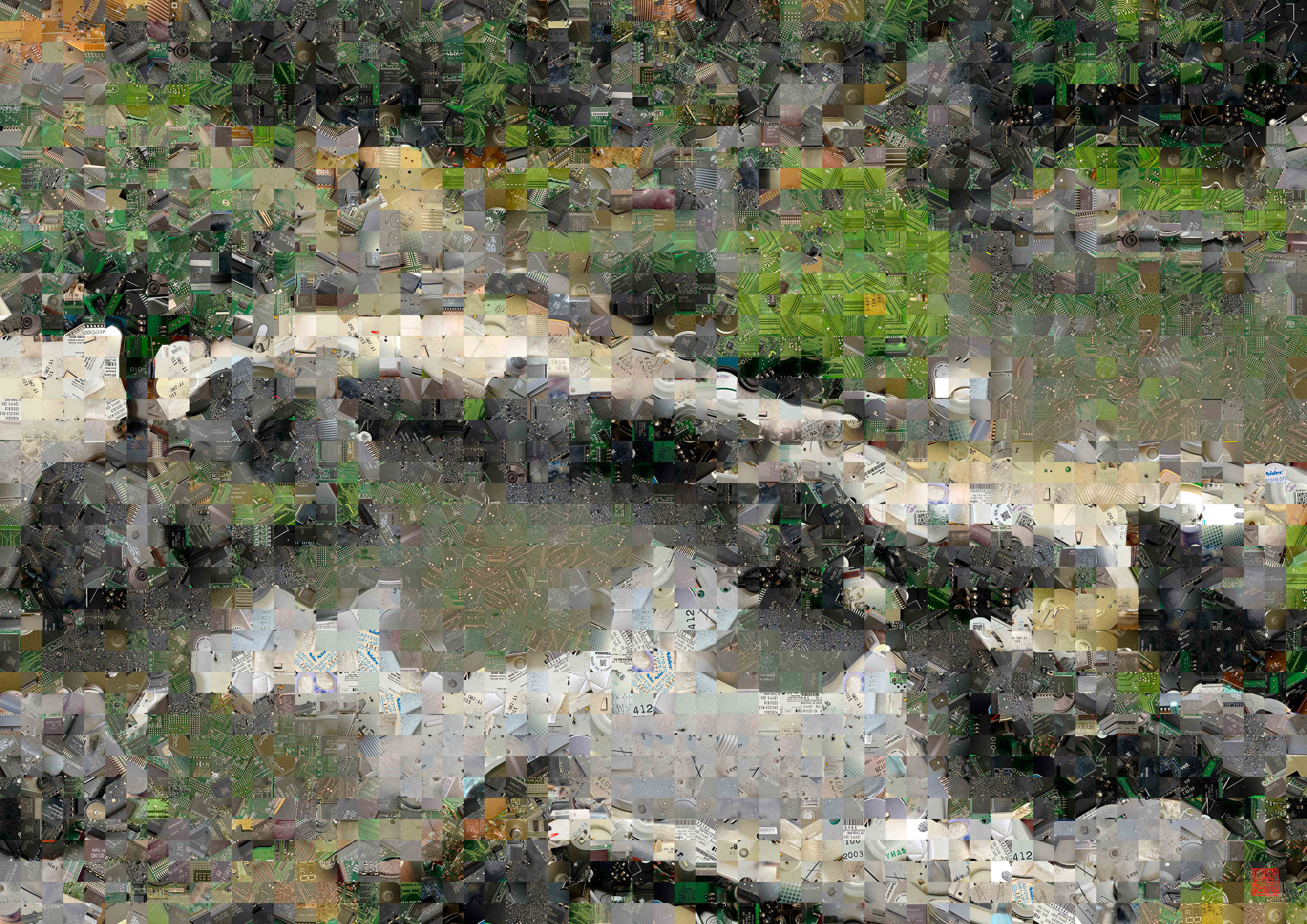 Zen Garden 003 – A Pixel Montage artwork by Kenji Ichikawa. It reconstructs photographs of electronic circuits to represent the Sanbō-in Garden at Daigo-ji.