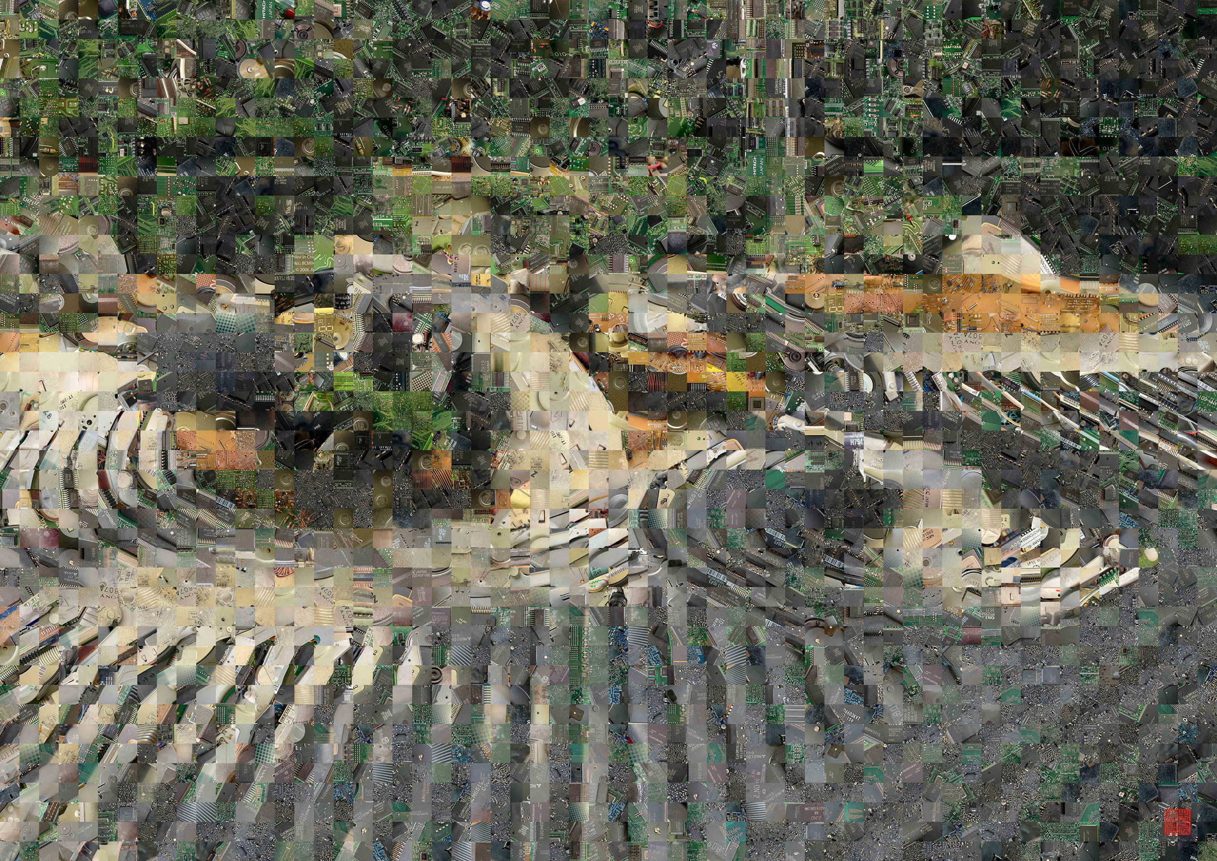 Zen Garden 005 – A Pixel Montage artwork by Kenji Ichikawa. It reconstructs photographs of electronic circuits to represent the Yin Garden of the “Yin-Yang Garden” at Taizō-in, Myōshin-ji.