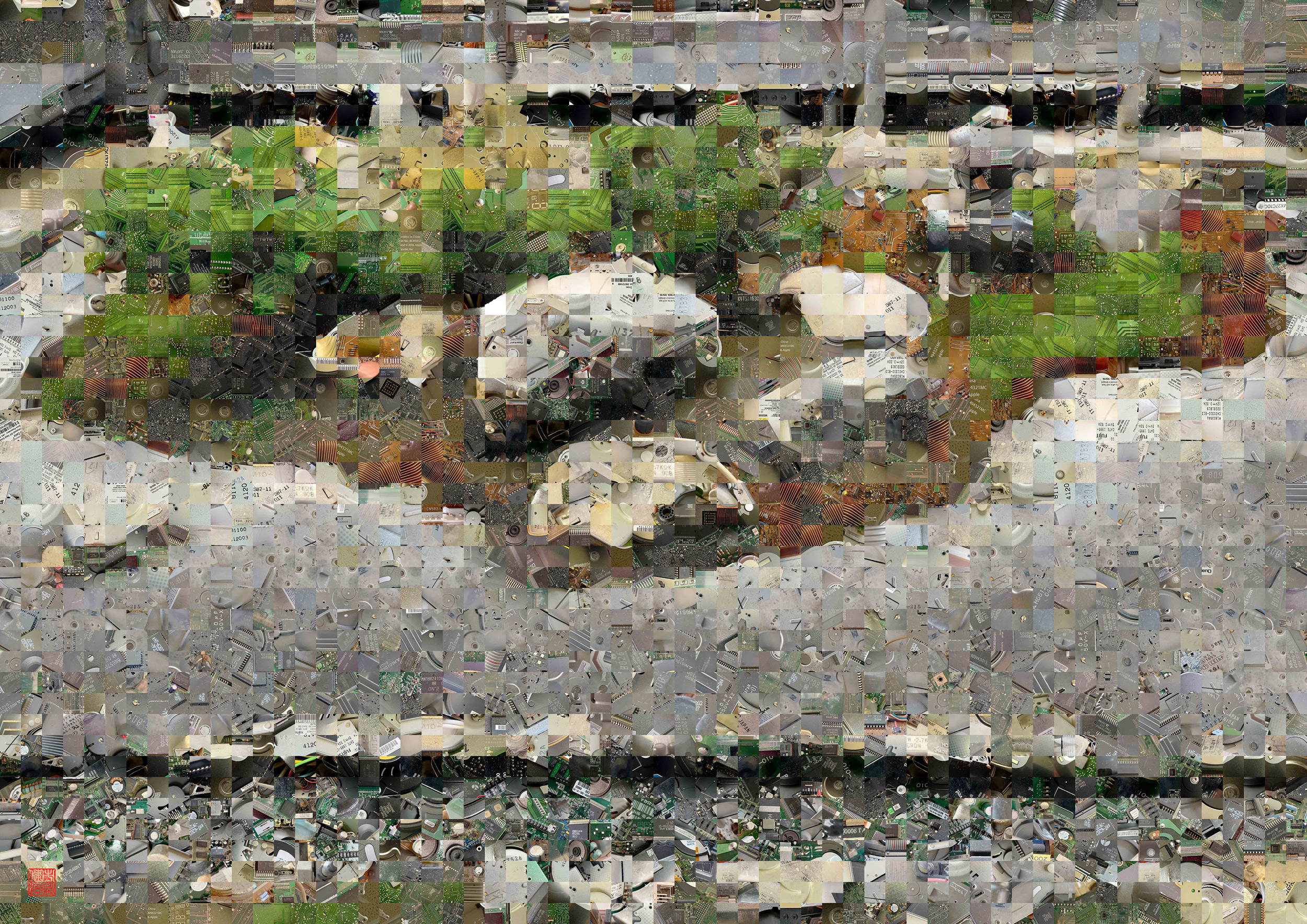 Zen Garden 006 – A Pixel Montage artwork by Kenji Ichikawa. It reconstructs photographs of electronic circuits to represent the “Narutaki Garden” of the Hojo at Nanzen-ji.