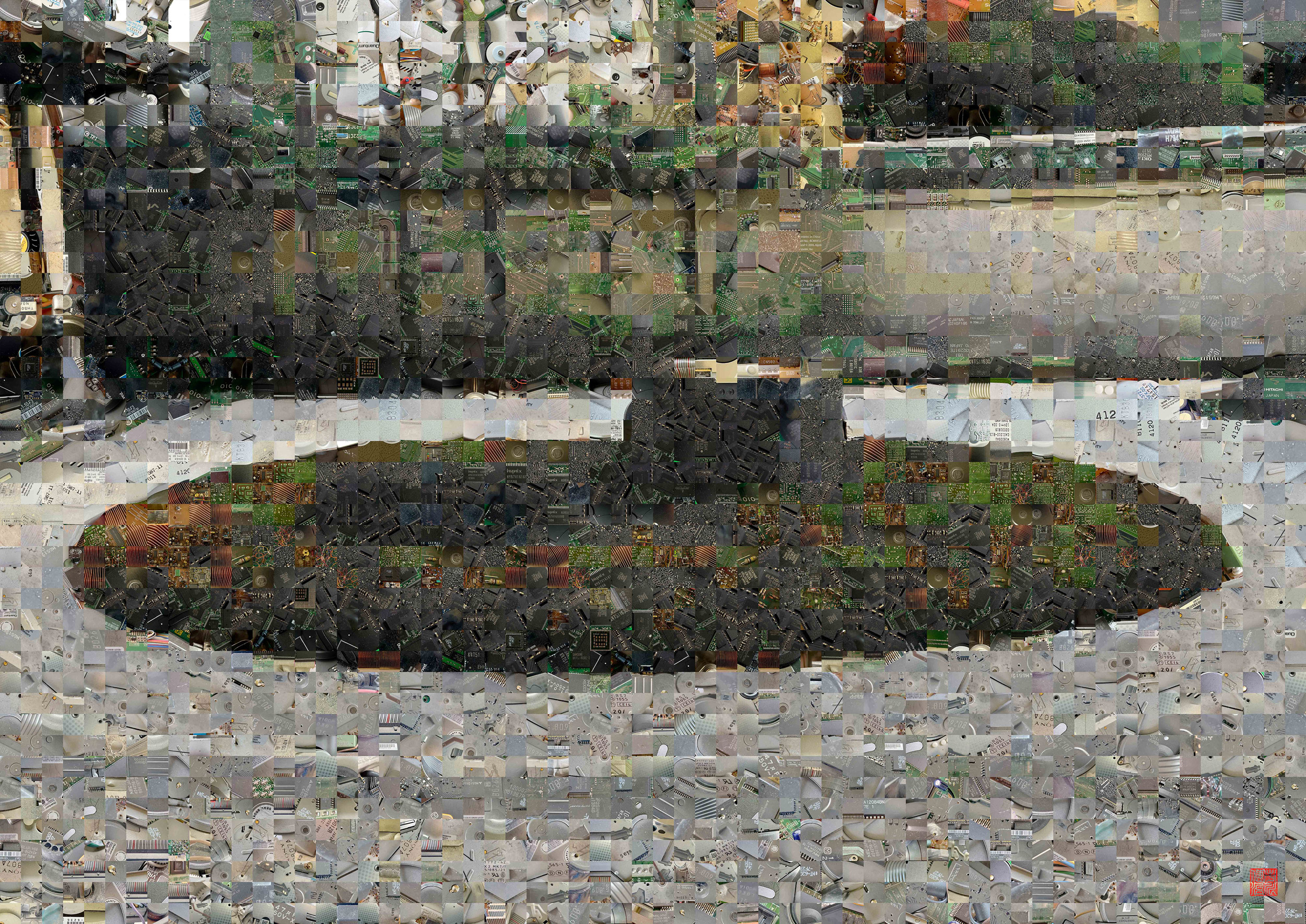 Zen Garden 008 – A Pixel Montage artwork by Kenji Ichikawa. It reconstructs photographs of electronic circuits to represent “Isshidan,” the South Garden of the Hojo at Ryōgen-in, Daitoku-ji.