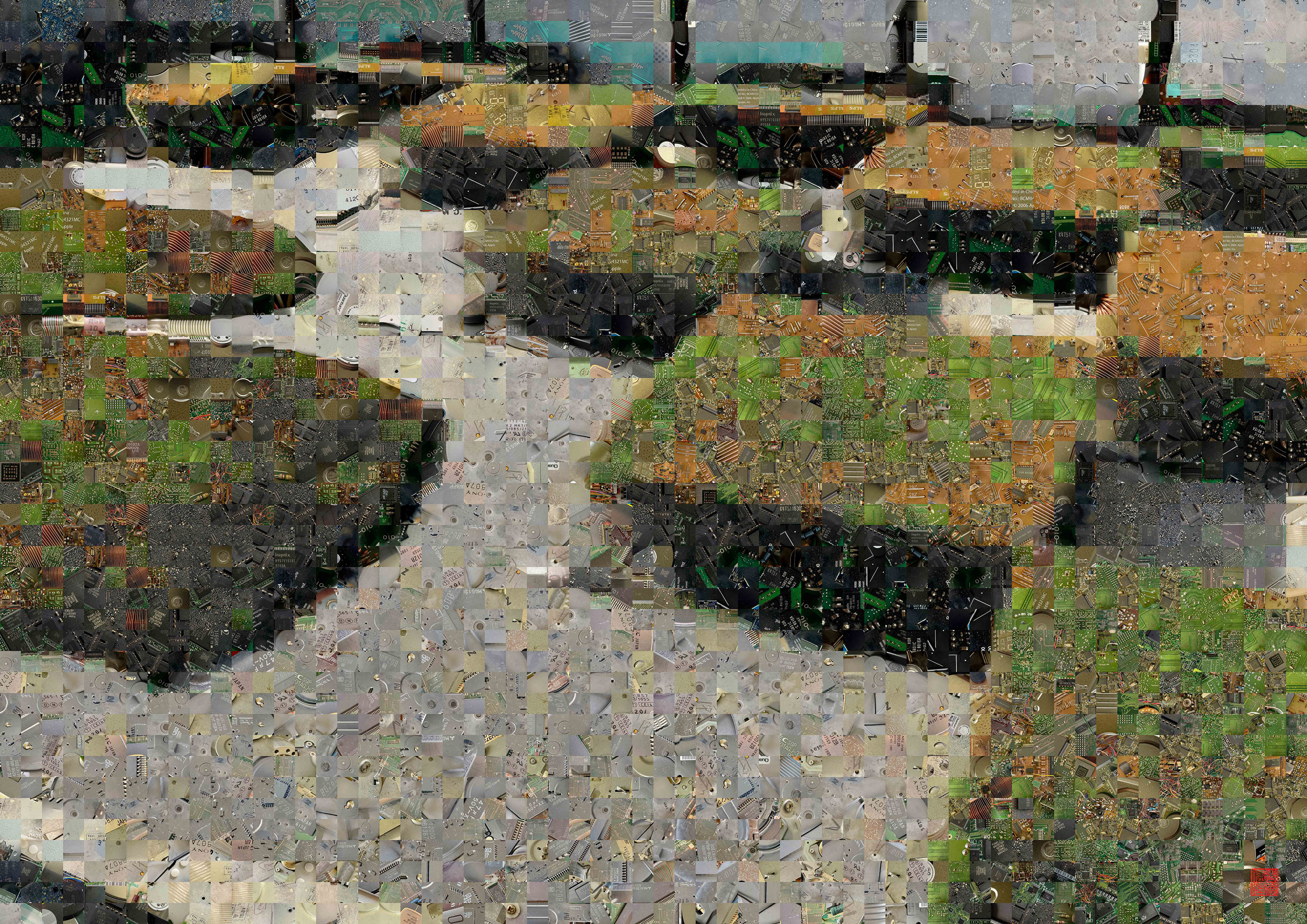 Zen Garden 009 – A Pixel Montage artwork by Kenji Ichikawa. It reconstructs photographs of electronic circuits to represent the West Garden (Ida Ichimatsu) of the “Hassō Garden” at Tōfuku-ji.