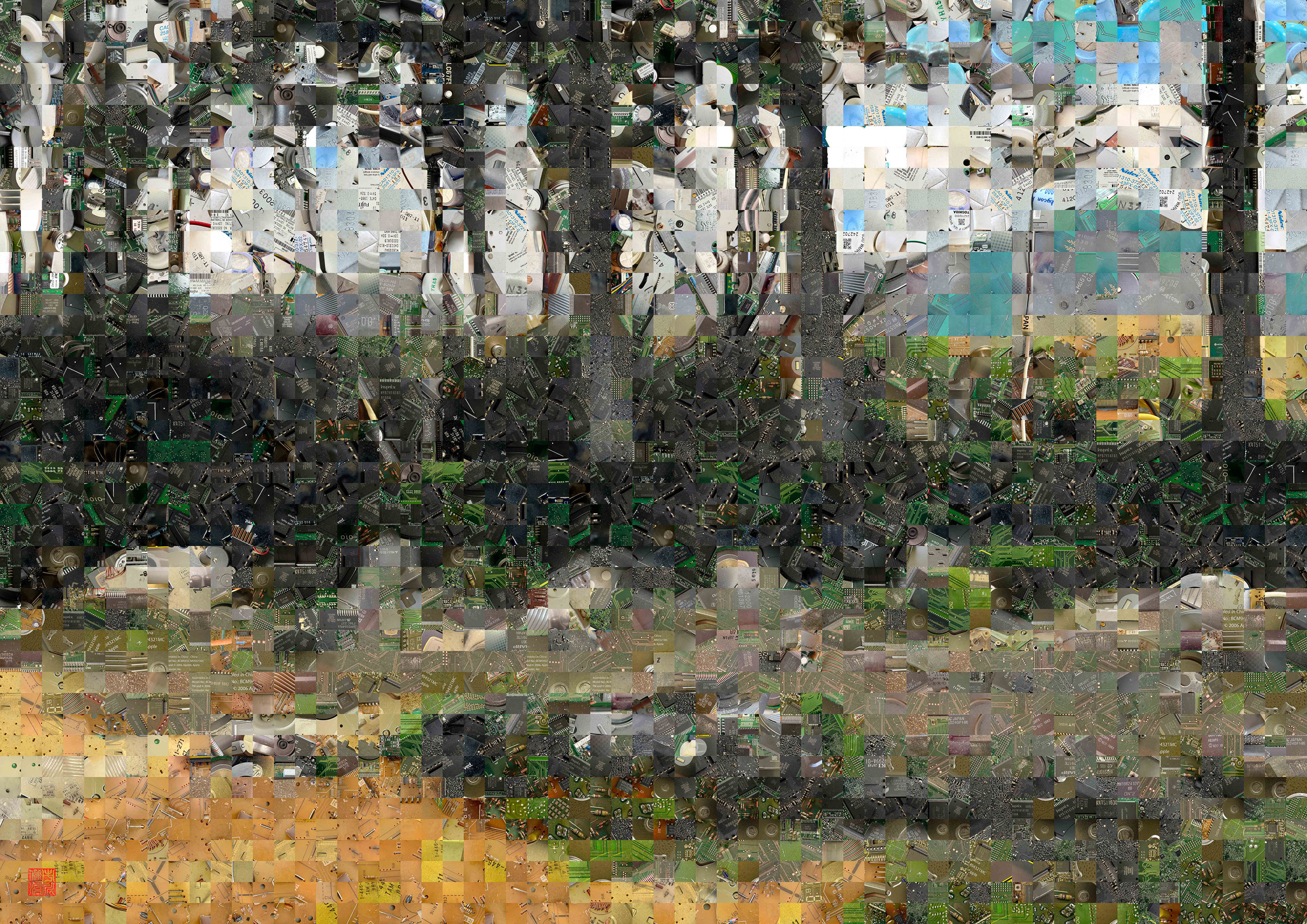 Zen Garden 010 – A Pixel Montage artwork by Kenji Ichikawa. It reconstructs photographs of electronic circuits to represent the borrowed-view garden of Entsū-ji.