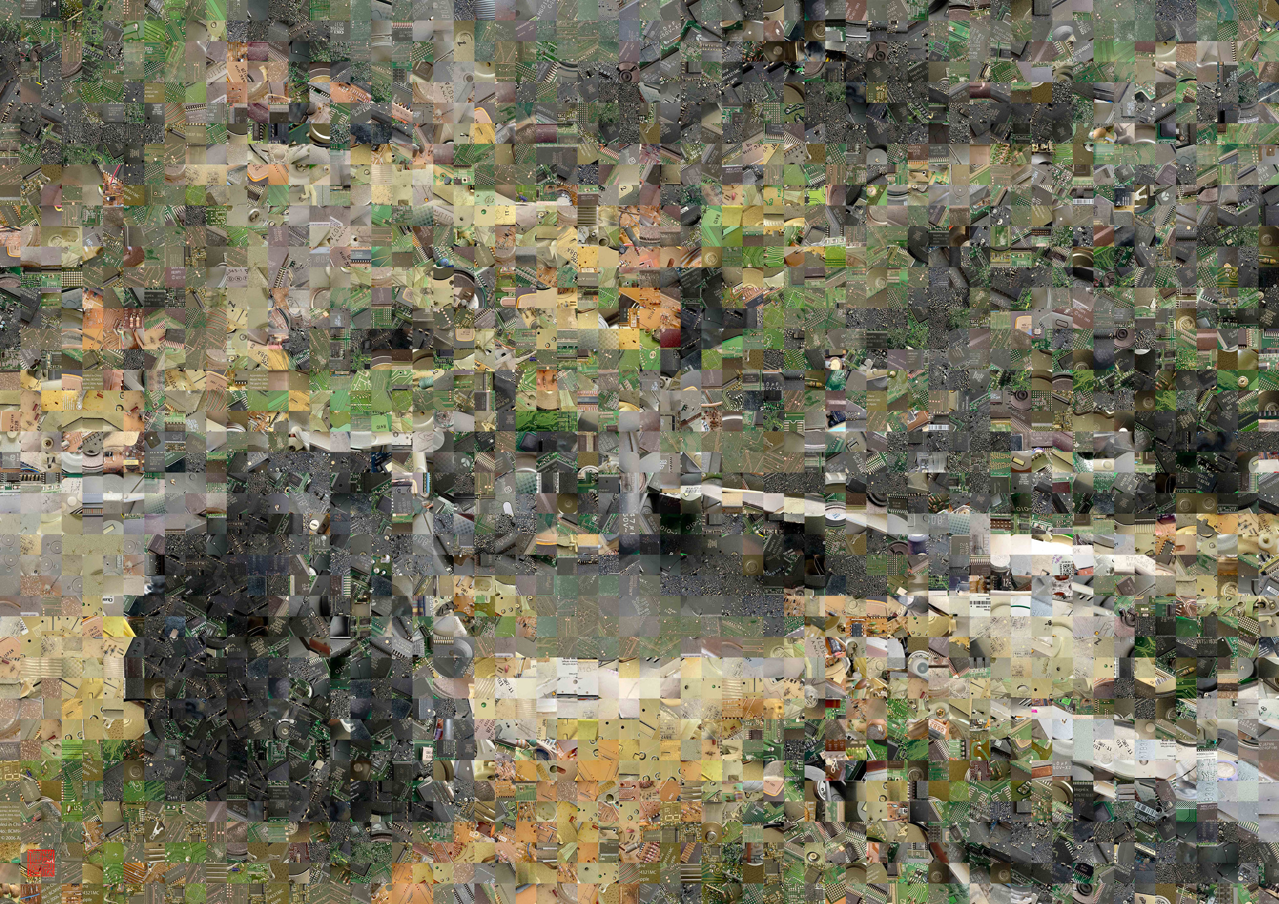 Zen Garden 012 – A Pixel Montage artwork by Kenji Ichikawa. It reconstructs photographs of electronic circuits to represent the pond-strolling garden of Ginkaku-ji (Jishō-ji).