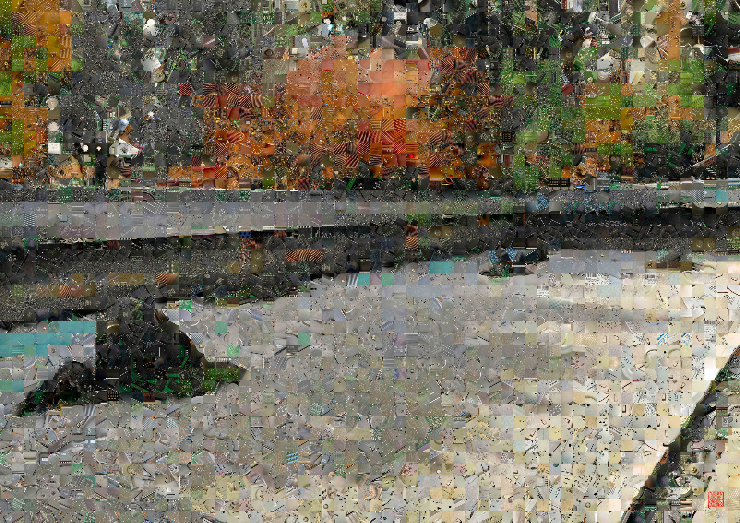 Zen Garden 013 – A Pixel Montage artwork by Kenji Ichikawa. It reconstructs photographs of electronic circuits to represent the Rock Garden of Ryōan-ji.