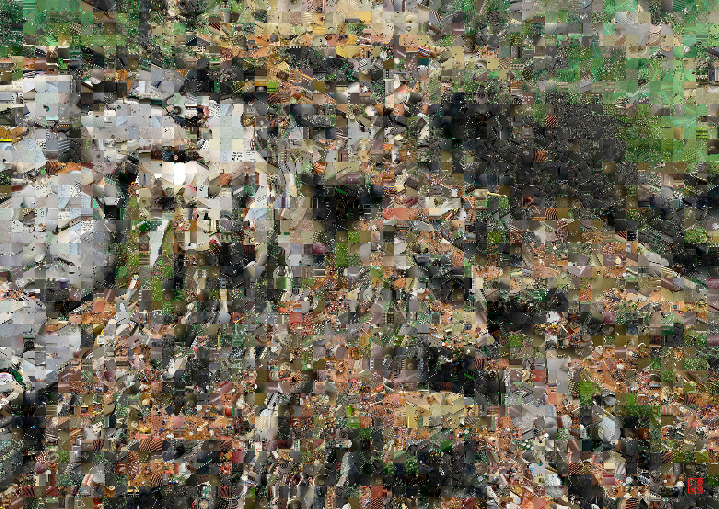 Zen Garden 014 – A Pixel Montage artwork by Kenji Ichikawa. It reconstructs photographs of electronic circuits to represent the garden of Chion-in.