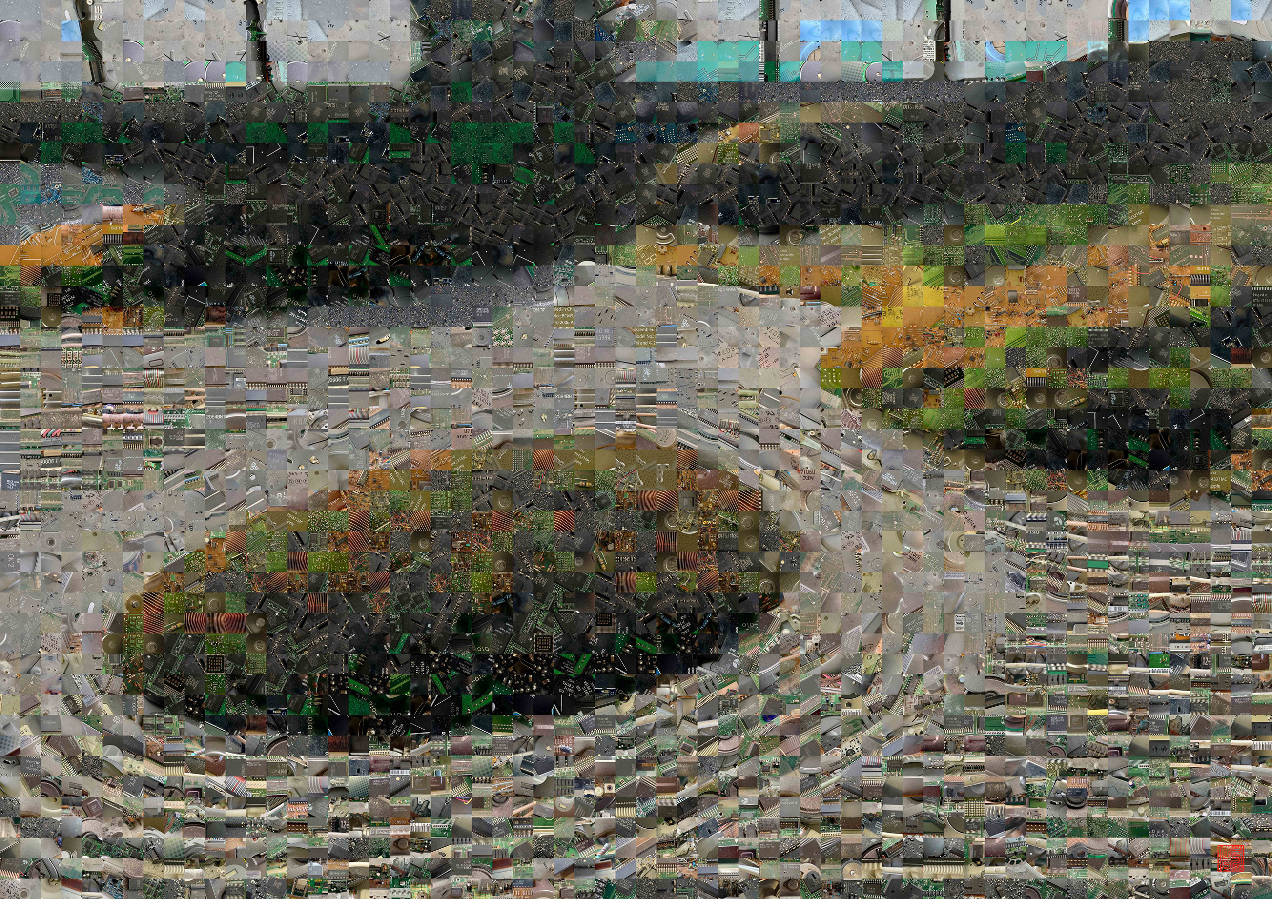  Zen Garden 015 – A Pixel Montage artwork by Kenji Ichikawa. It reconstructs photographs of electronic circuits to represent the South Garden of the “Hassō Garden” at Tōfuku-ji.