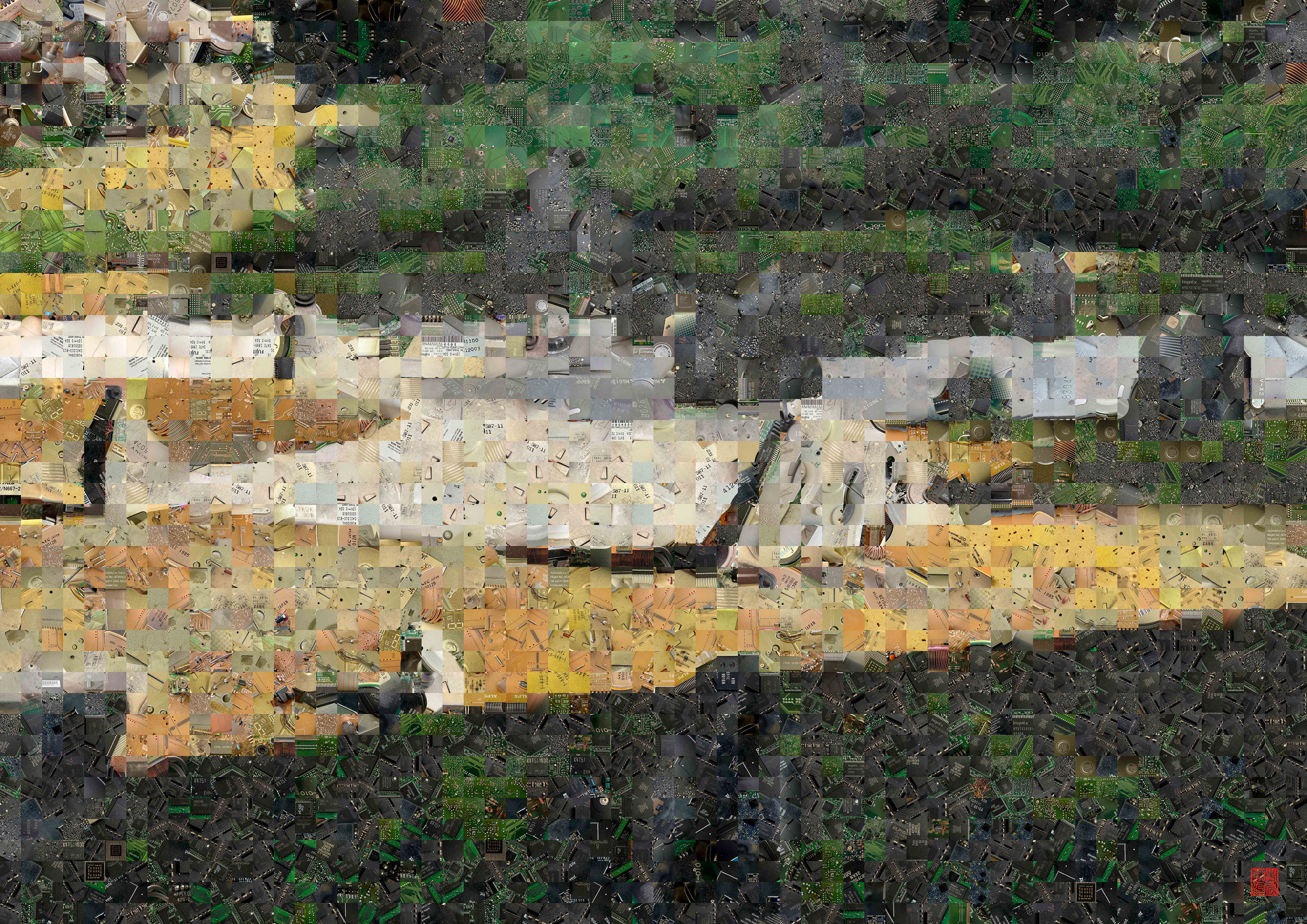 Zen Garden 017 – A Pixel Montage artwork by Kenji Ichikawa. It reconstructs photographs of electronic circuits to represent the “Hashin-tei” at Komyō-in, Tōfuku-ji.