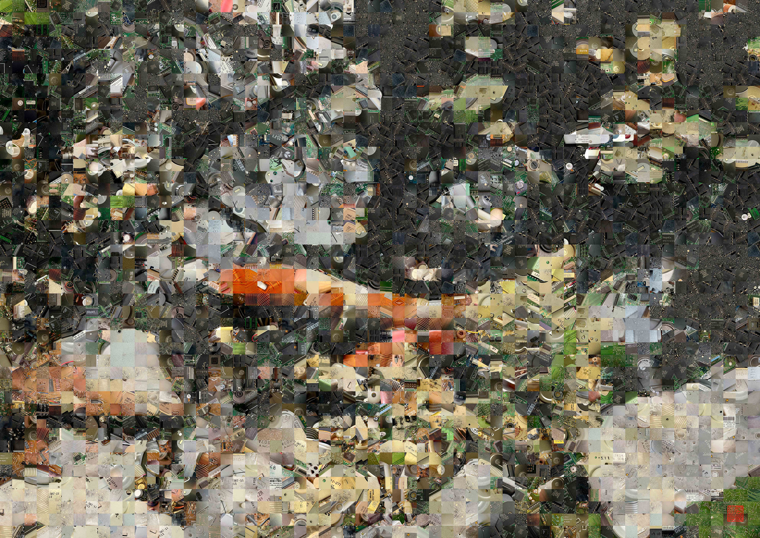 Zen Garden 018 – A Pixel Montage artwork by Kenji Ichikawa. It reconstructs photographs of electronic circuits to represent the pond garden of Eikan-dō, Zenrin-ji.