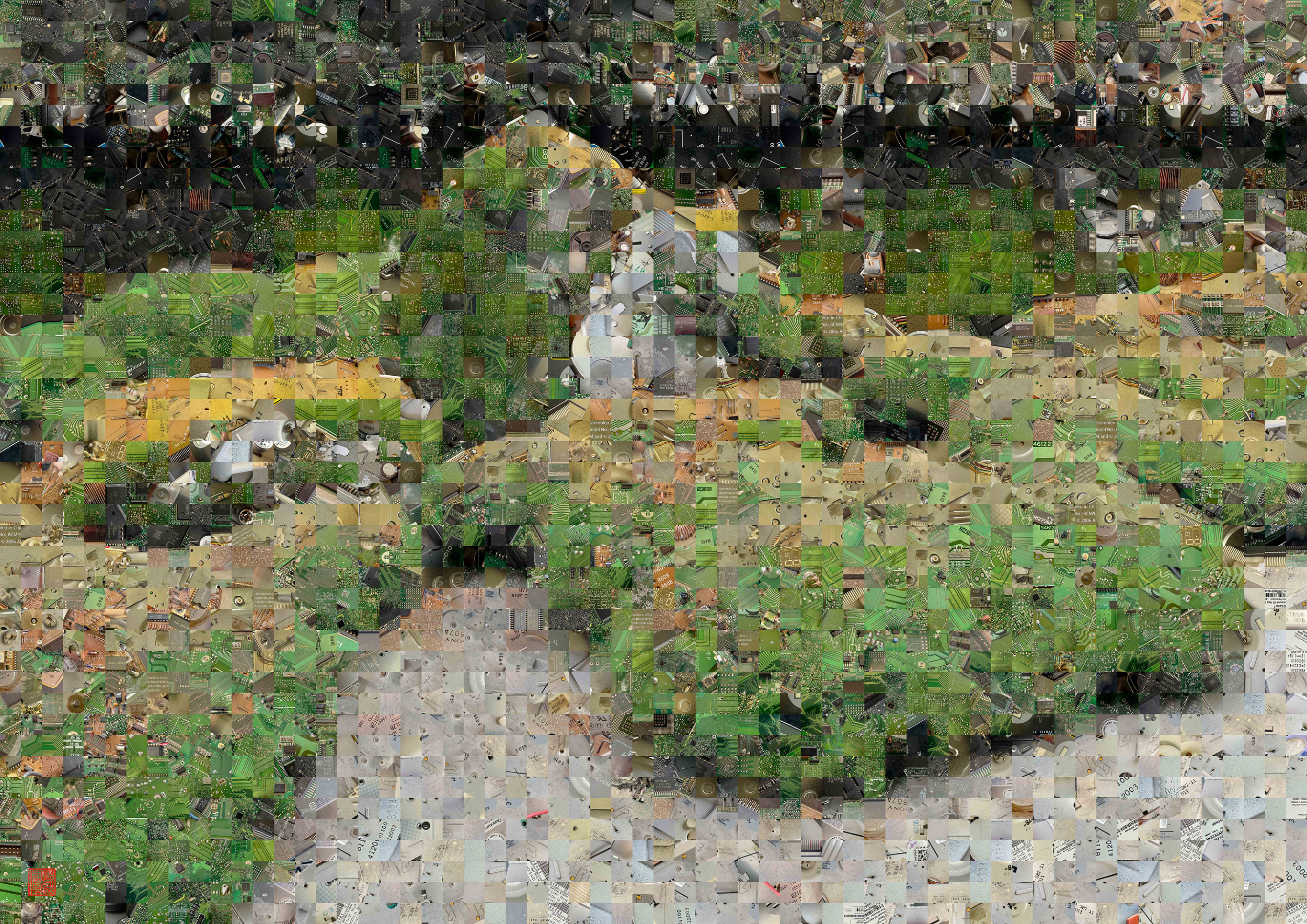 Zen Garden 020 – A Pixel Montage artwork by Kenji Ichikawa. It reconstructs photographs of electronic circuits to represent the “Garden of the Twenty-five Bodhisattvas” at the Hojo of Chion-in.