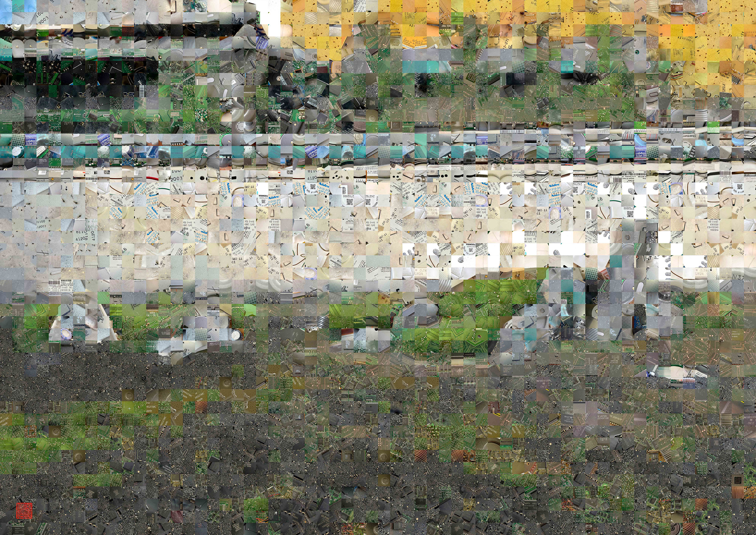 Zen Garden 023 – A Pixel Montage artwork by Kenji Ichikawa. It reconstructs photographs of electronic circuits to represent the “Ryugin-tei” of the North Garden at Ryōgen-in, Daitoku-ji.