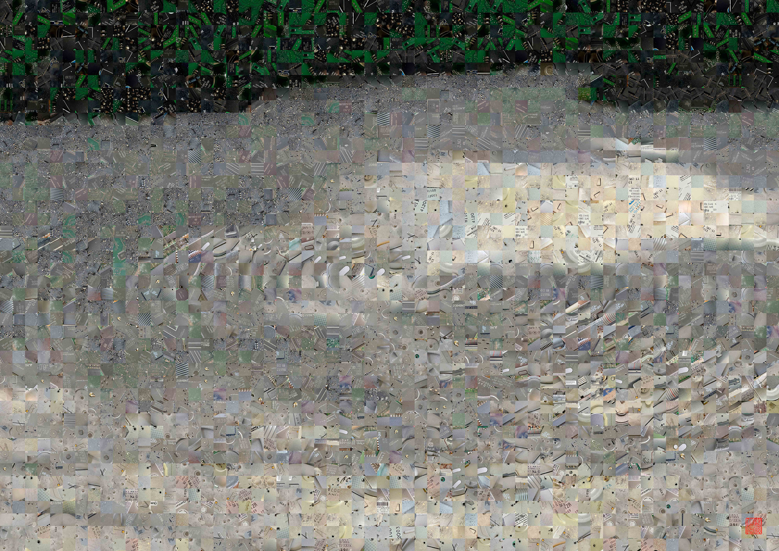 Zen Garden 025 – A Pixel Montage artwork by Kenji Ichikawa. It reconstructs photographs of electronic circuits to represent the Hojo Garden of Kennin-ji.