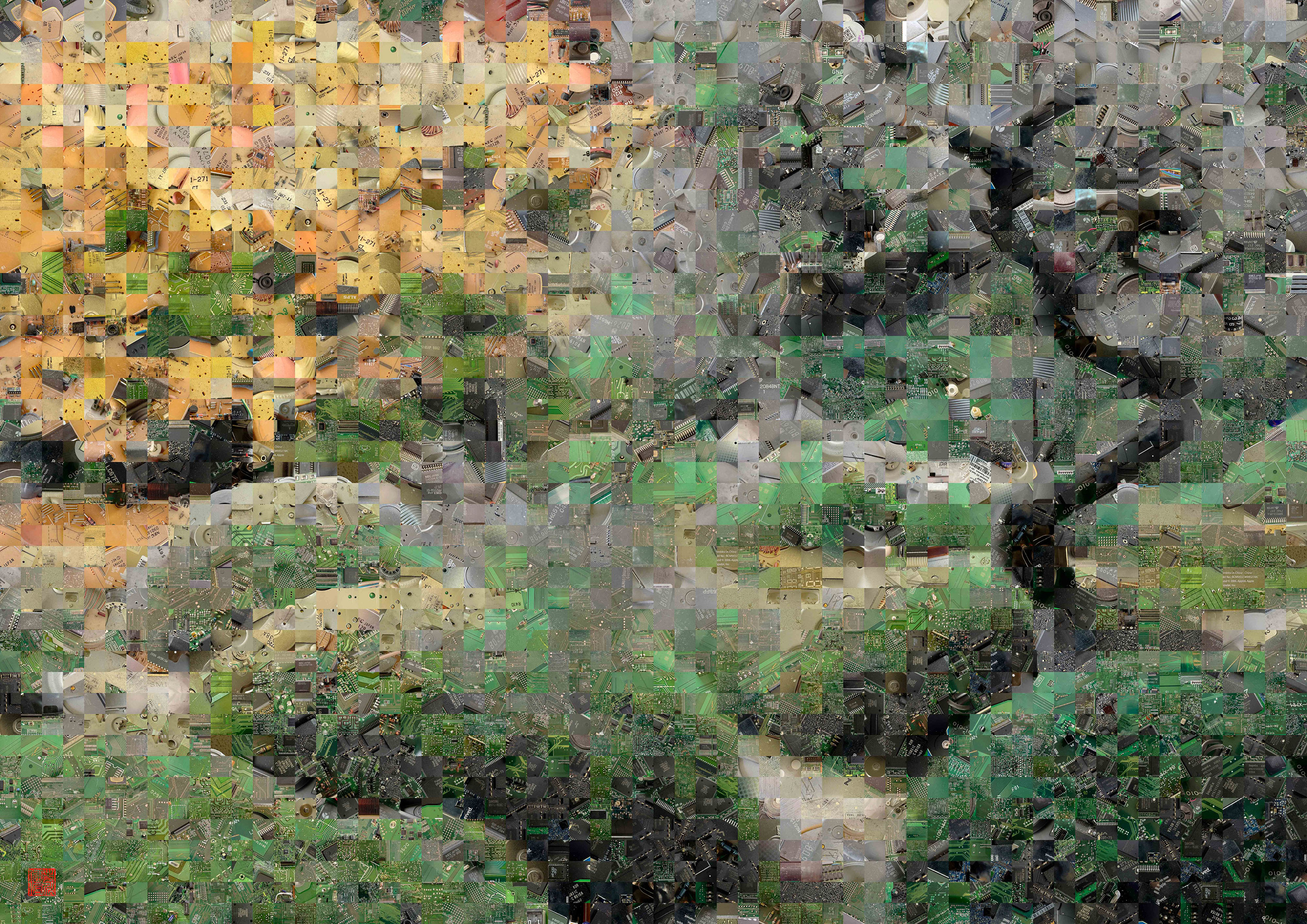 Zen Garden 028 – A Pixel Montage artwork by Kenji Ichikawa. It reconstructs photographs of electronic circuits to represent the garden of Unryū-in, Sennyū-ji.